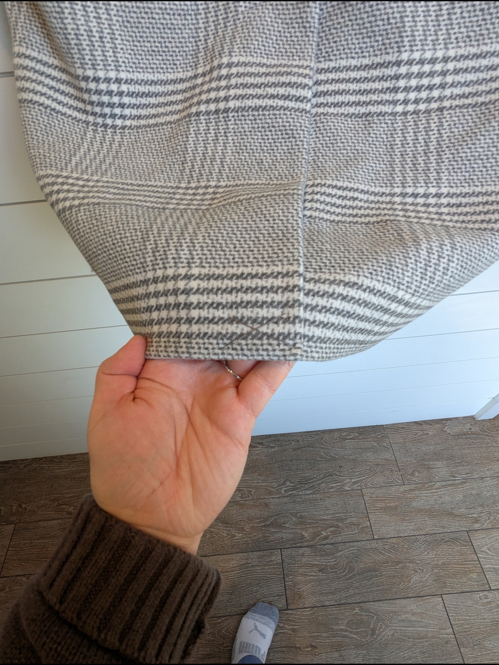 Abercrombie & Fitch Dad Pea Coat Grey Plaid Button Up Wool Blend Small Petite - Picture 14 of 16